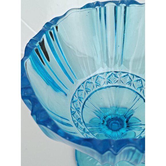 Antique Bermuda Blue Glass Compote/ Candy Bowl 6 1/2" Tall 1920's - Picture 5 of 9